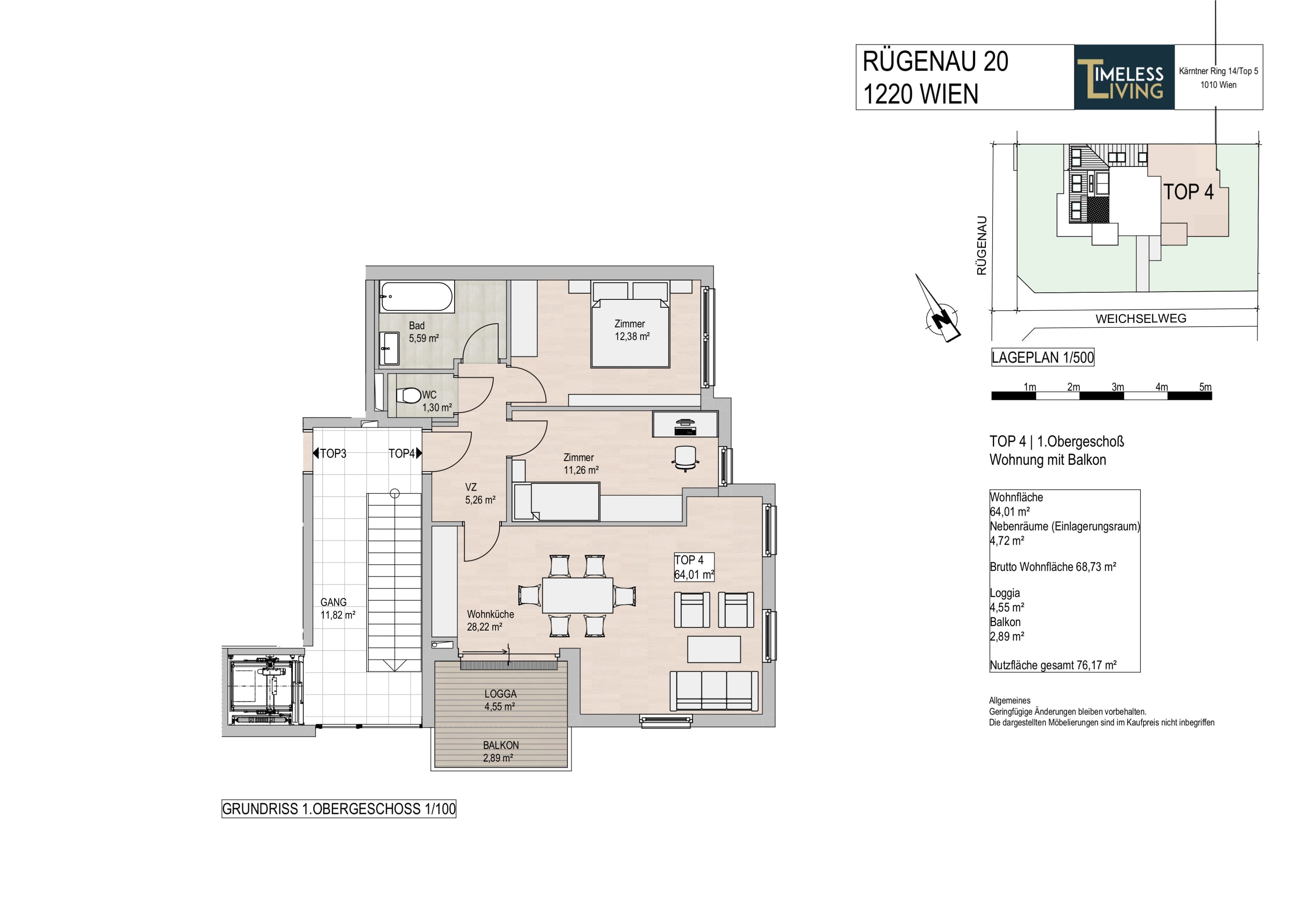 Floorplan Top 4 — Rügenau 20 — 3 Rooms — 64 m² — 1. OG