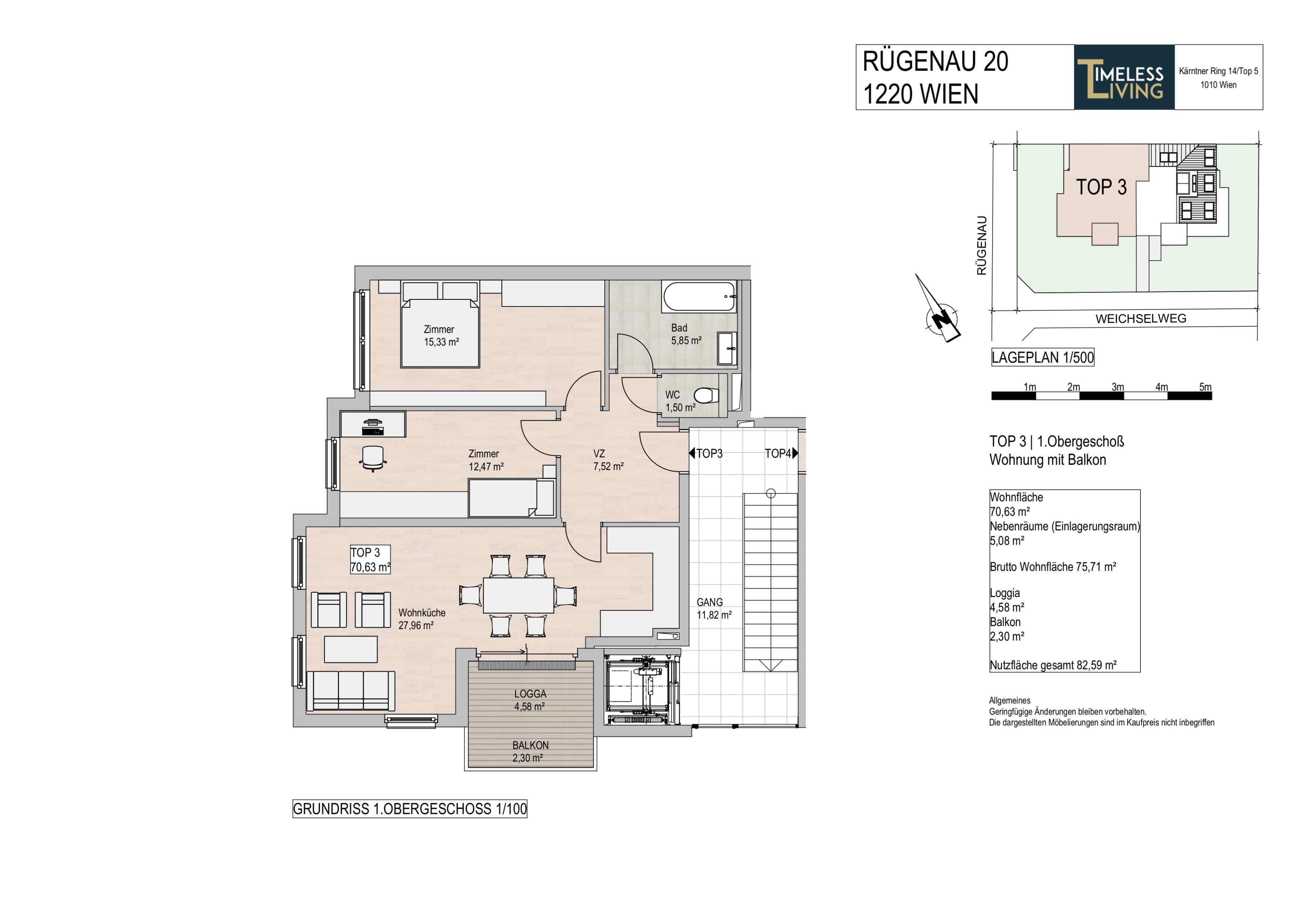 Floorplan Top 3 — Rügenau 20 — 70.6 m² — 1. OG