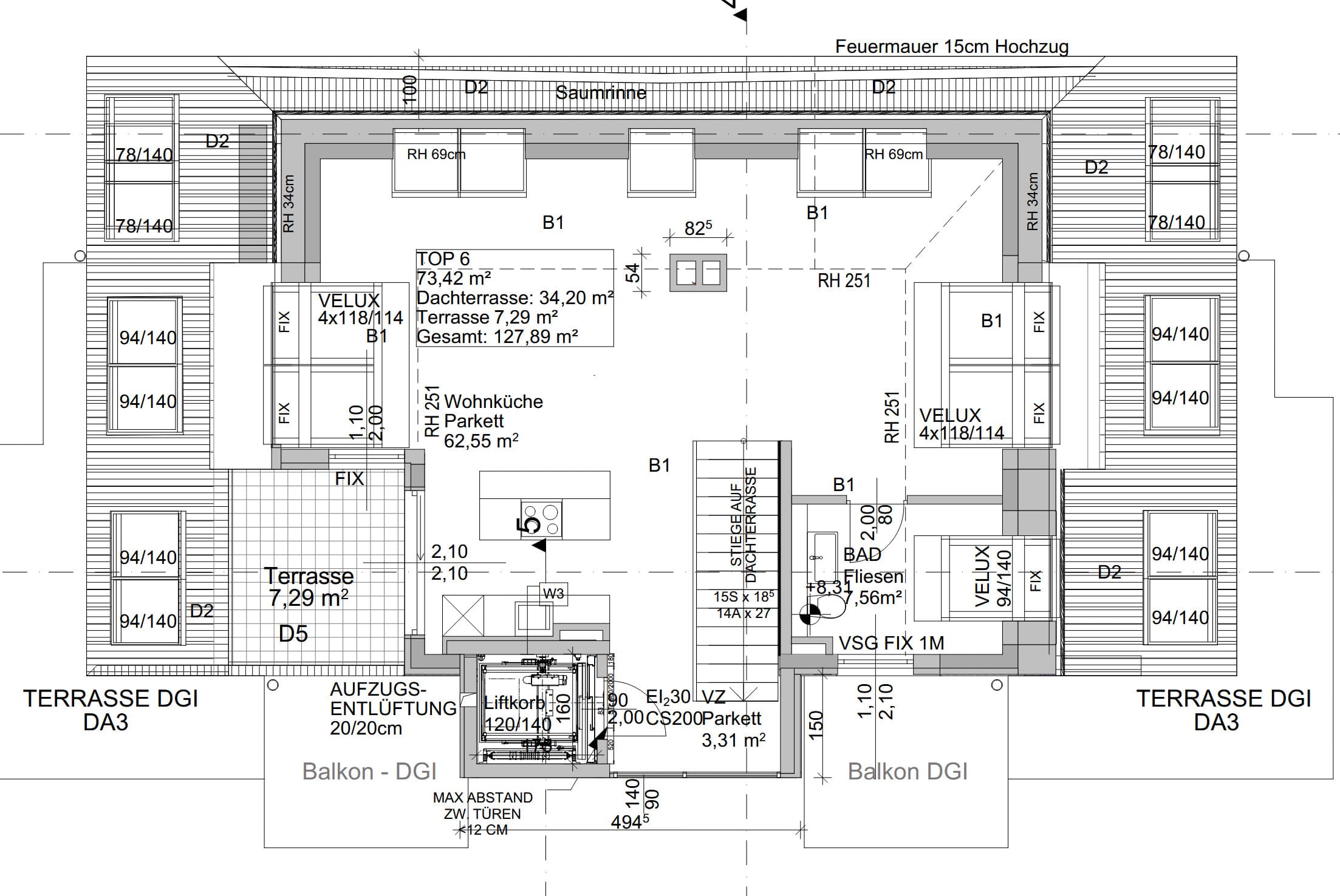 Floorplan Top 6 — Rügenau 20 — 4 Rooms — 128 m² — 1. DG — Floorplan 3/4
