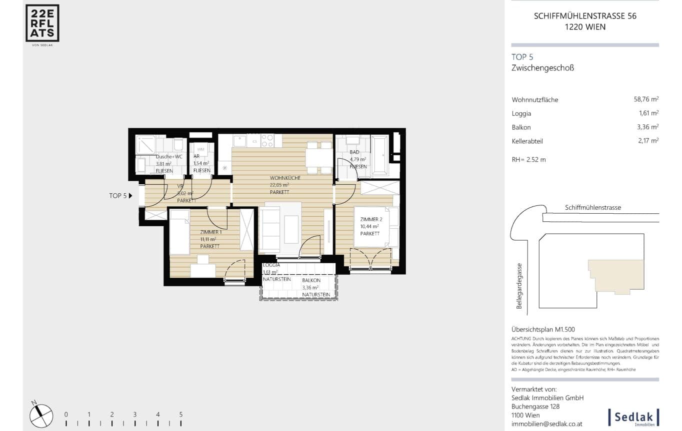 Floorplan Top 5 — Schiffmühlenstraße 56 — 3 Rooms — 58.8 m² — Mezzanine