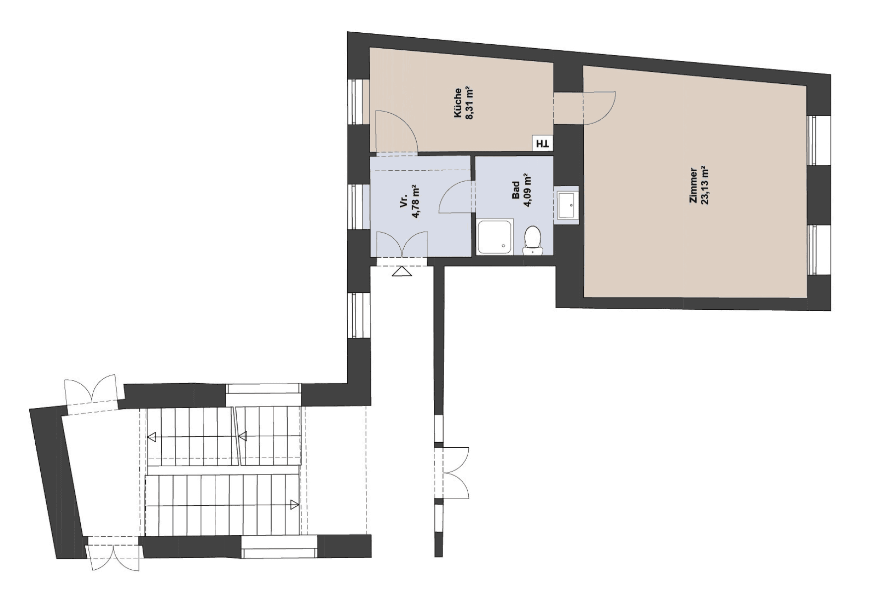 Grundriss Top 20 — Schönbrunner Straße 60 — 1 Zimmer — 40,3 m² — Mezzanin / 3. OG