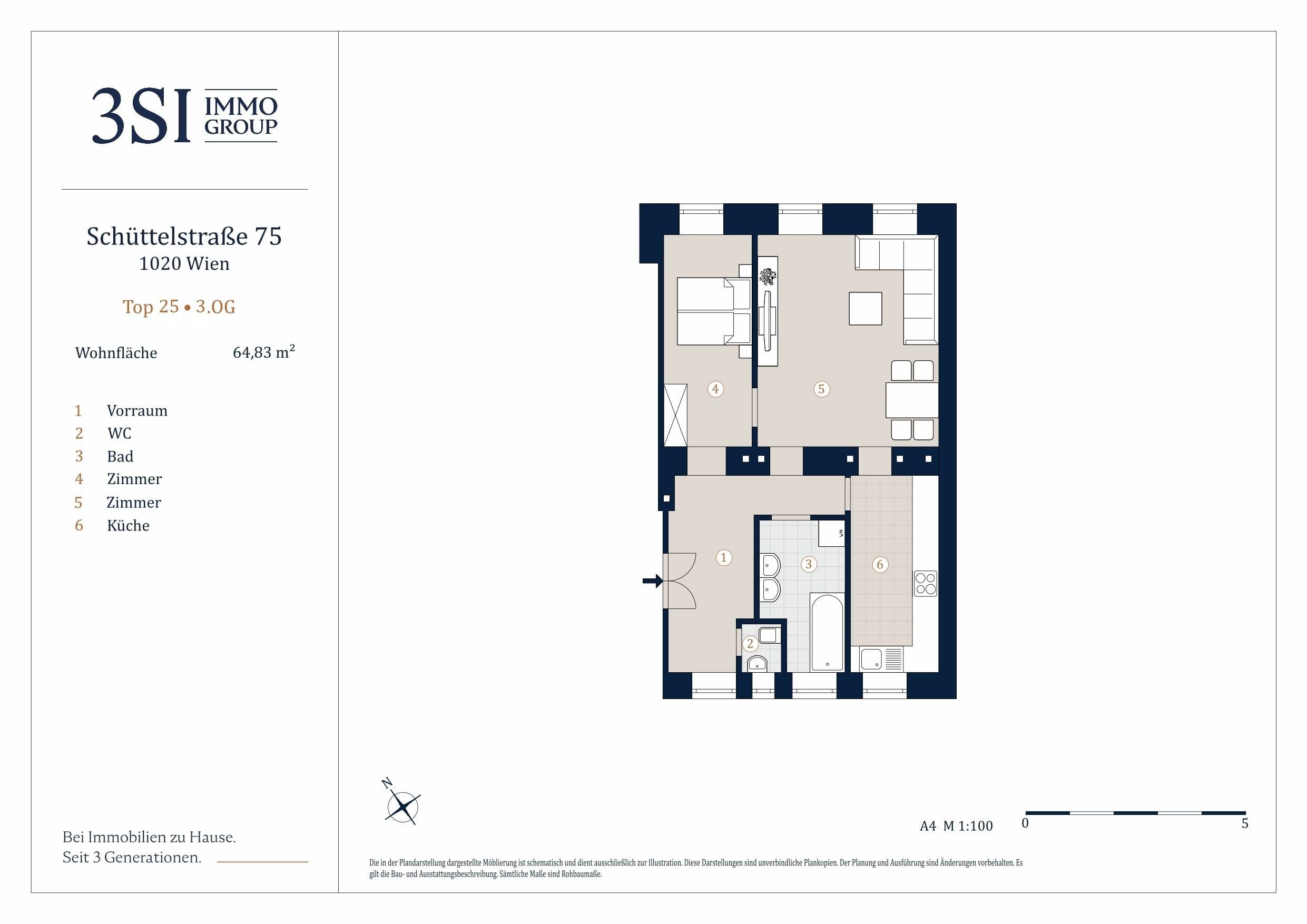 Grundriss Top 25 U — Schüttelstraße 75 — 2 Zimmer — 64,8 m² — 3. Obergeschoß