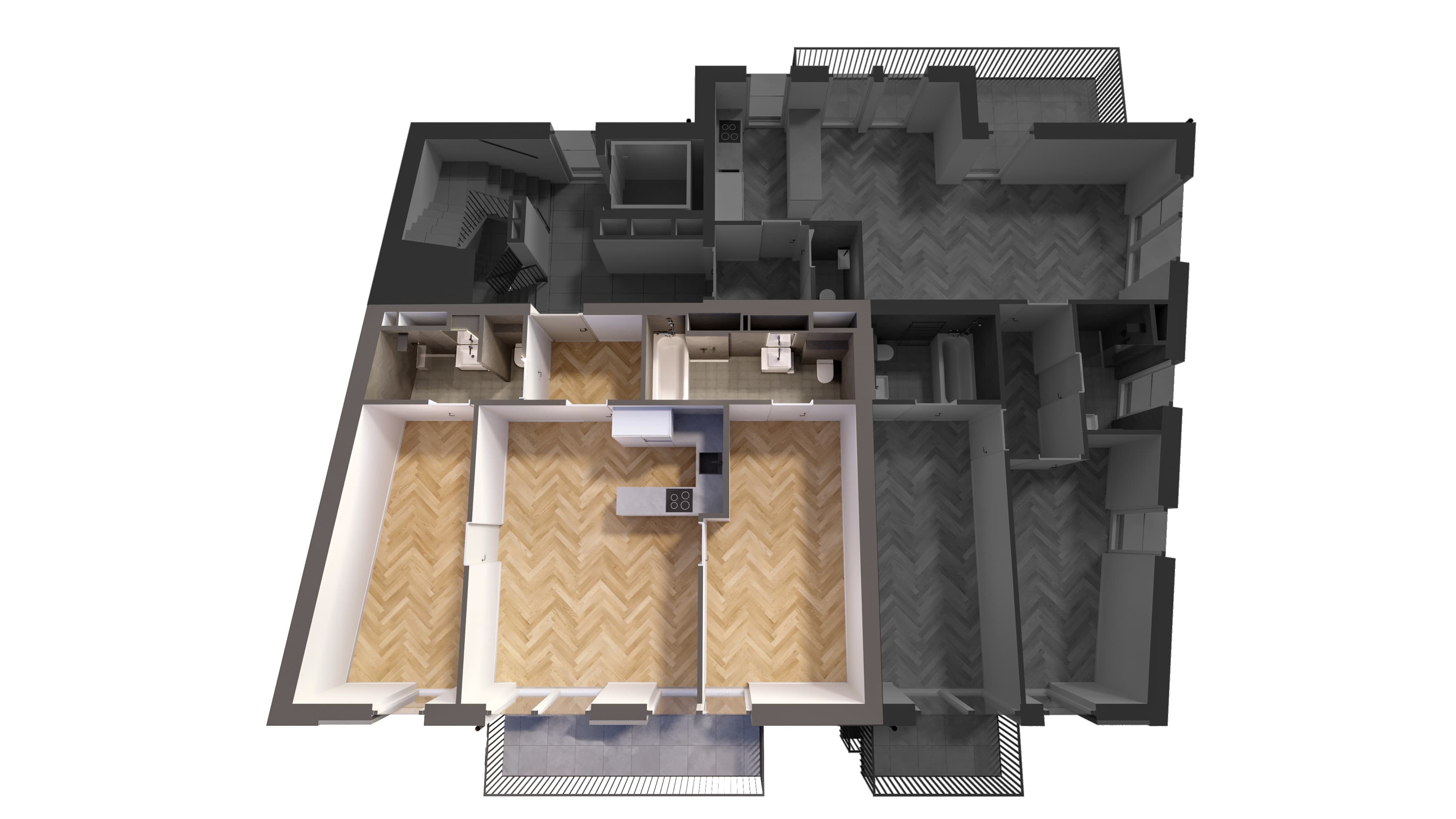 Grundriss Top 15 — Silk19 — 3 Zimmer — 74,3 m² — 5. Liftstock — N — Grundriss 1/2