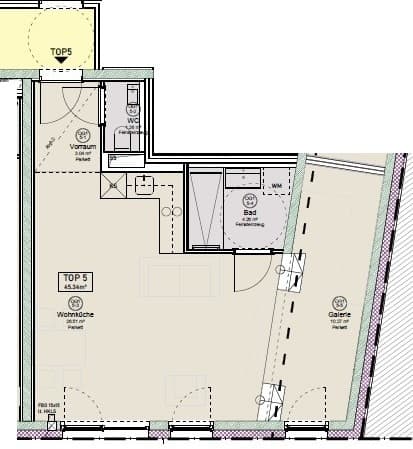 Grundriss Top 5 — Silk19 — 2 Zimmer — 45,3 m² — 1. Liftstock — N