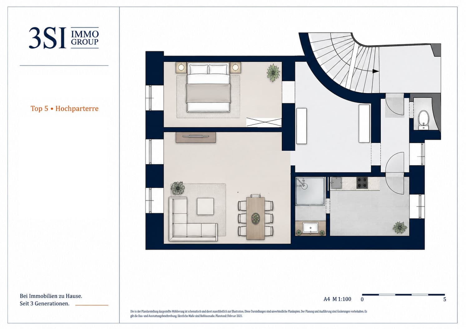 Grundriss Top 5 — Sturzgasse 44 — 2 Zimmer — 62 m² — Mezzanin