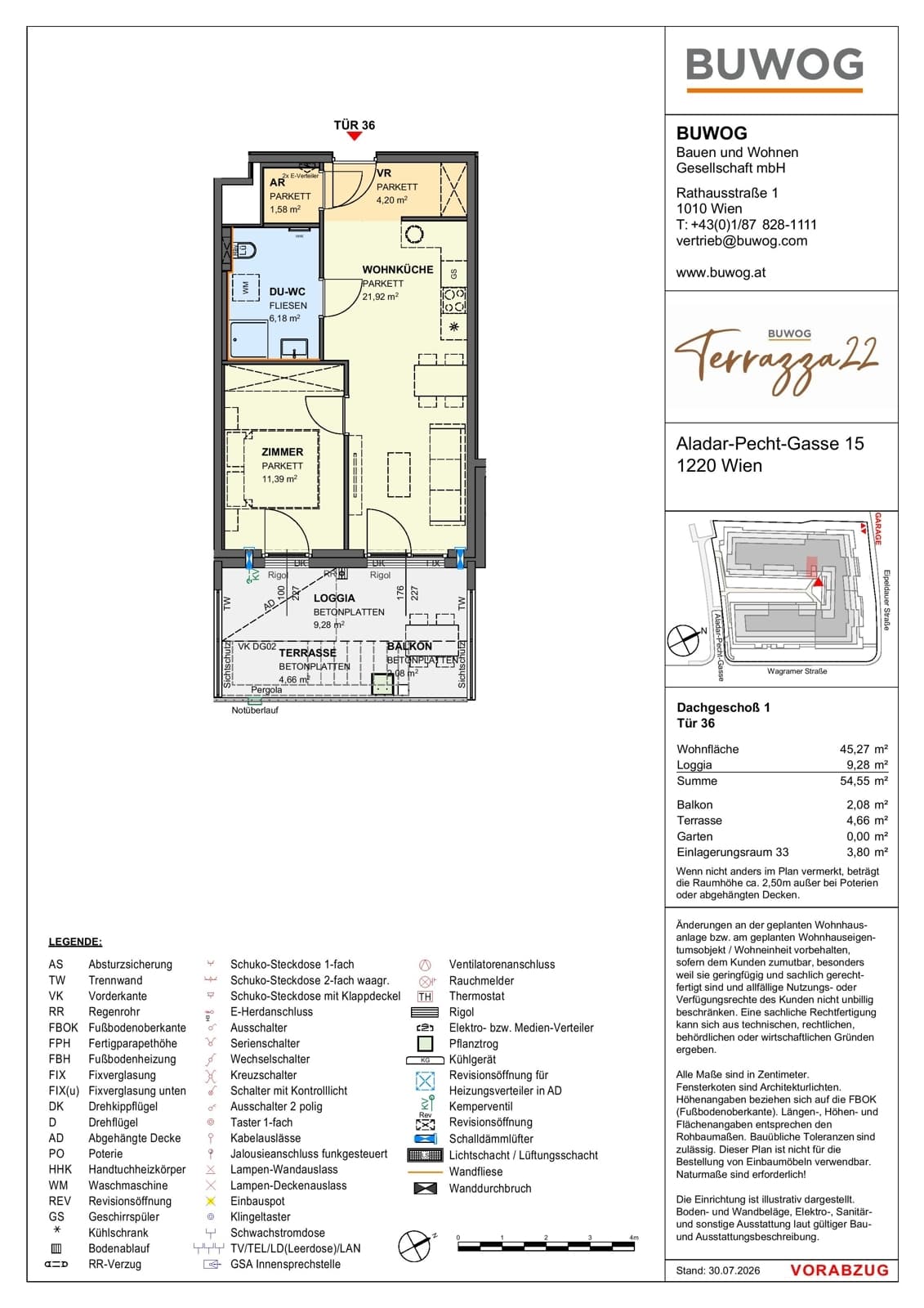 Floorplan Top 15.36 — Terrazza22 — 2 Rooms — 45.3 m² — 1. DG — Südost