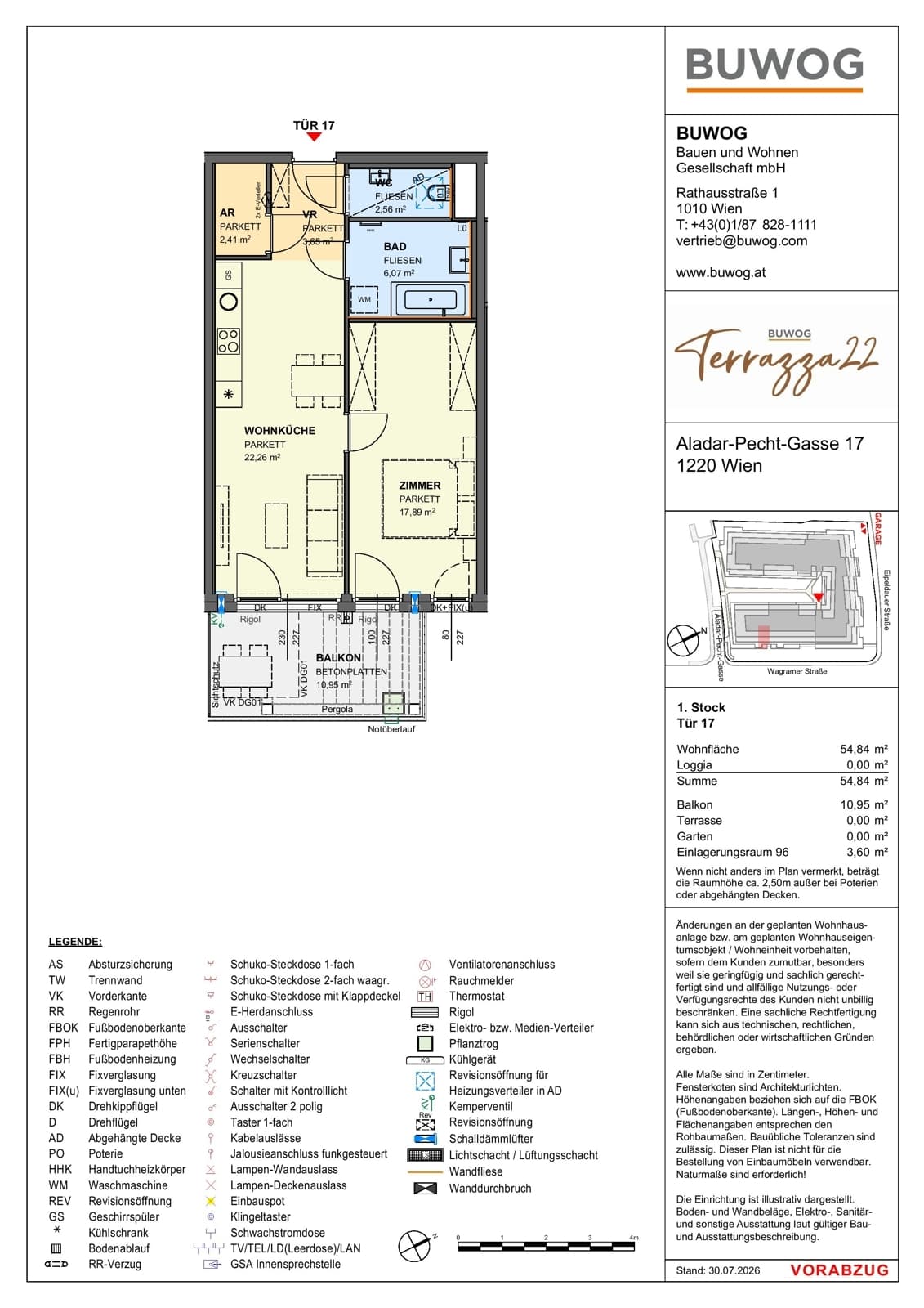 Floorplan Top 17.17 — Terrazza22 — 2 Rooms — 54.8 m² — 1. OG — Südost