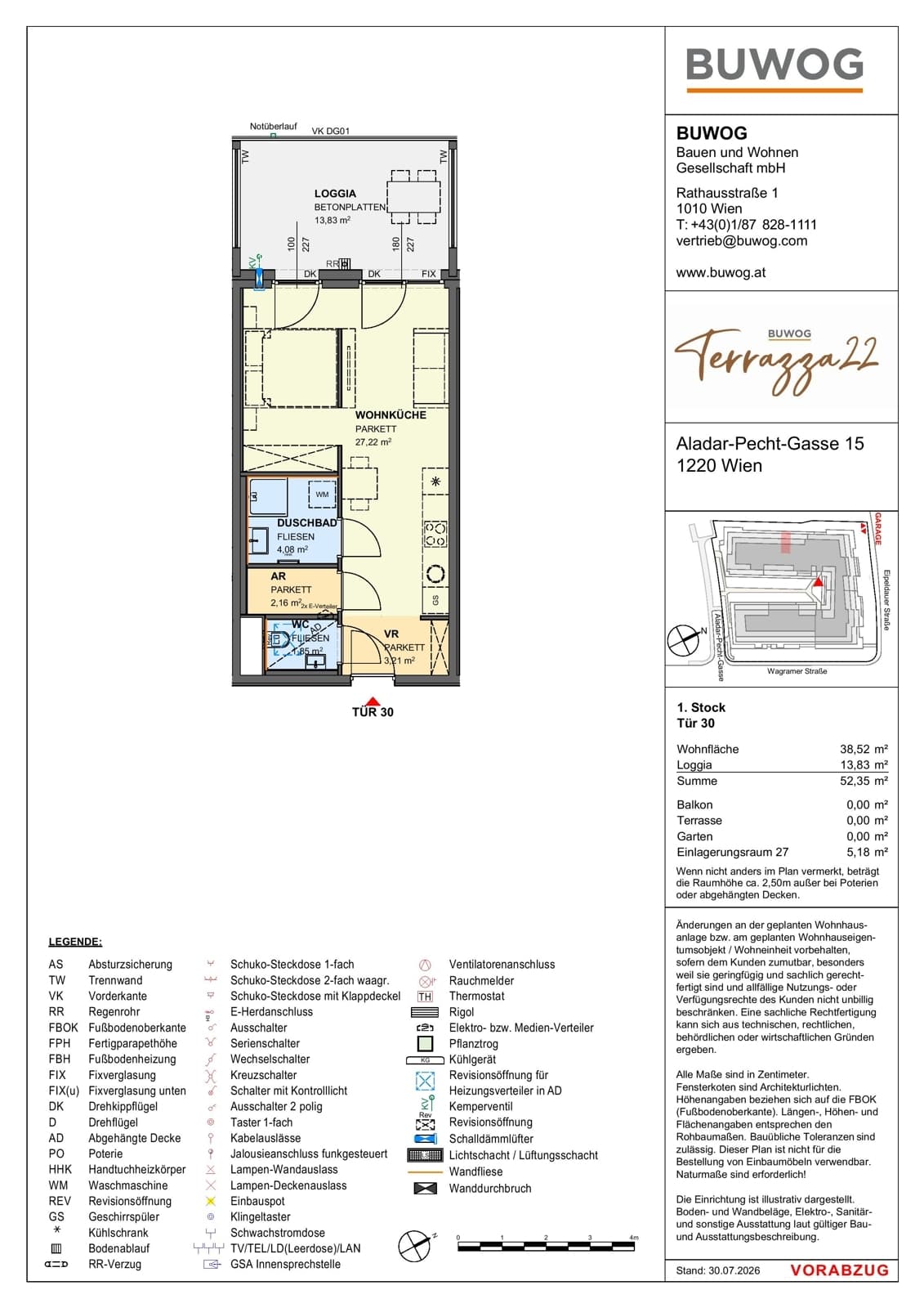 Floorplan Top 15.30 — Terrazza22 — 1 Rooms — 38.5 m² — 1. OG — Nordwest