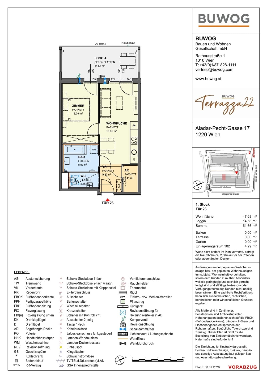 Floorplan Top 17.23 — Terrazza22 — 2 Rooms — 47.1 m² — 1. OG — Nordwest