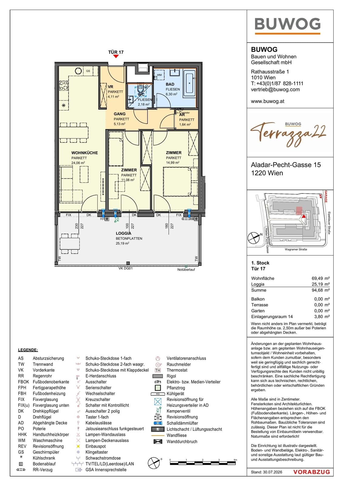 Floorplan Top 15.17 — Terrazza22 — 3 Rooms — 69.5 m² — 1. OG — Südost