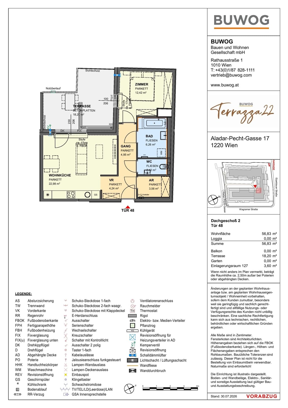 Floorplan Top 17.48 — Terrazza22 — 2 Rooms — 56.8 m² — 2. DG — Nordwest