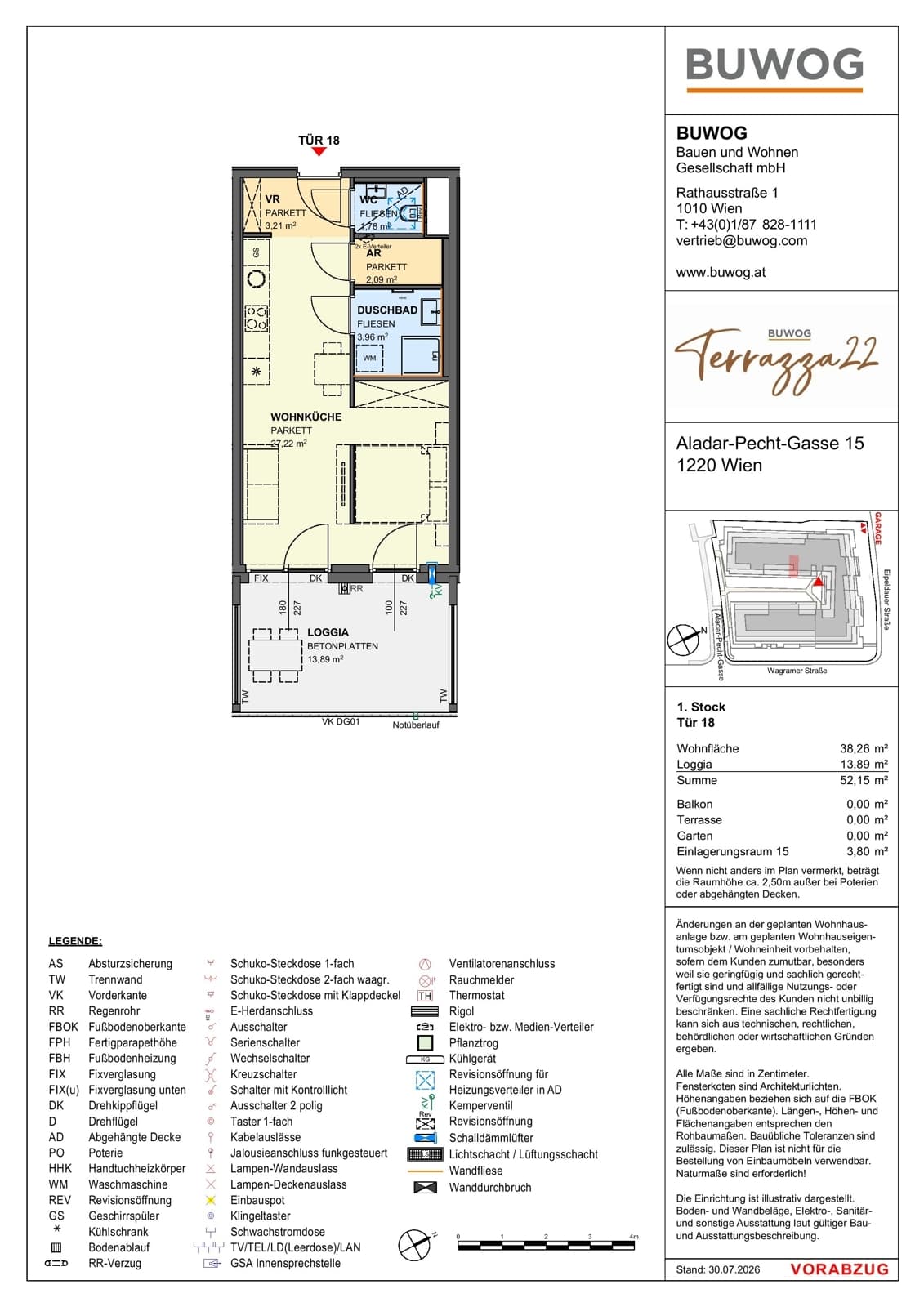 Floorplan Top 15.18 — Terrazza22 — 1 Rooms — 38.3 m² — 1. OG — Südost