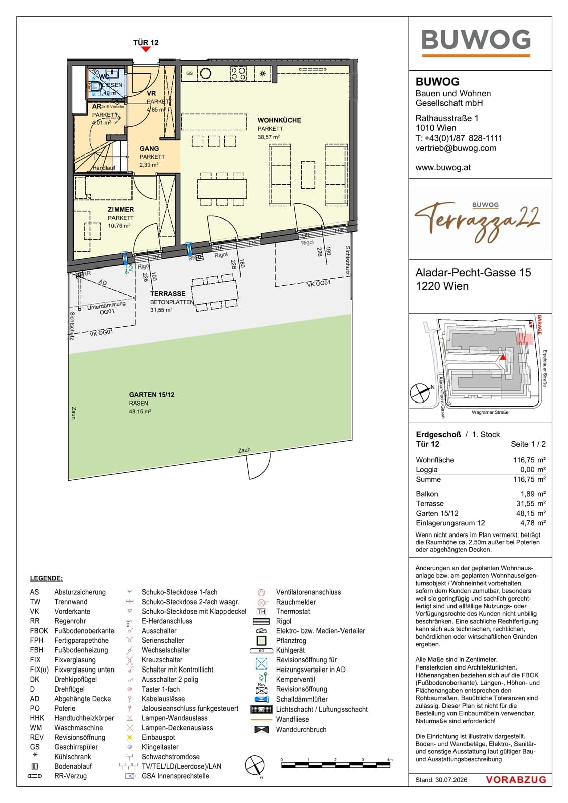 Floorplan Top 15.12 — Terrazza22 — 4 Rooms — 116.8 m² — EG — Nordost — Floorplan 2/2
