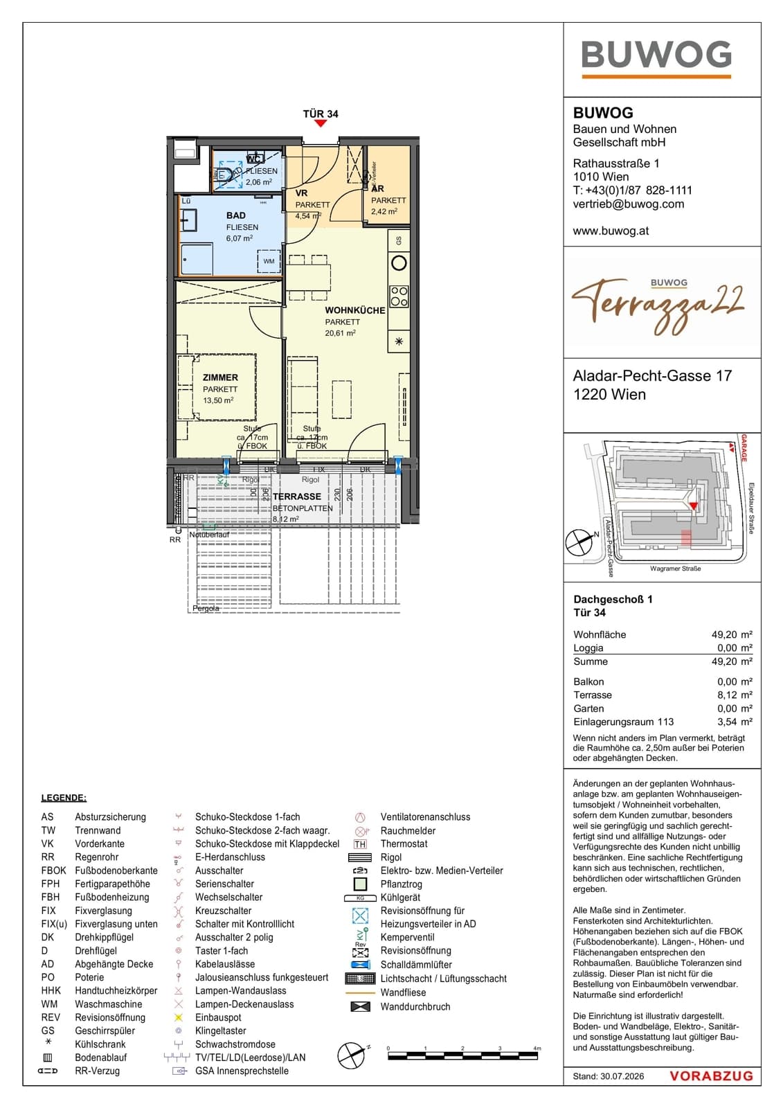 Floorplan Top 17.34 — Terrazza22 — 2 Rooms — 49.2 m² — 1. DG — Südost