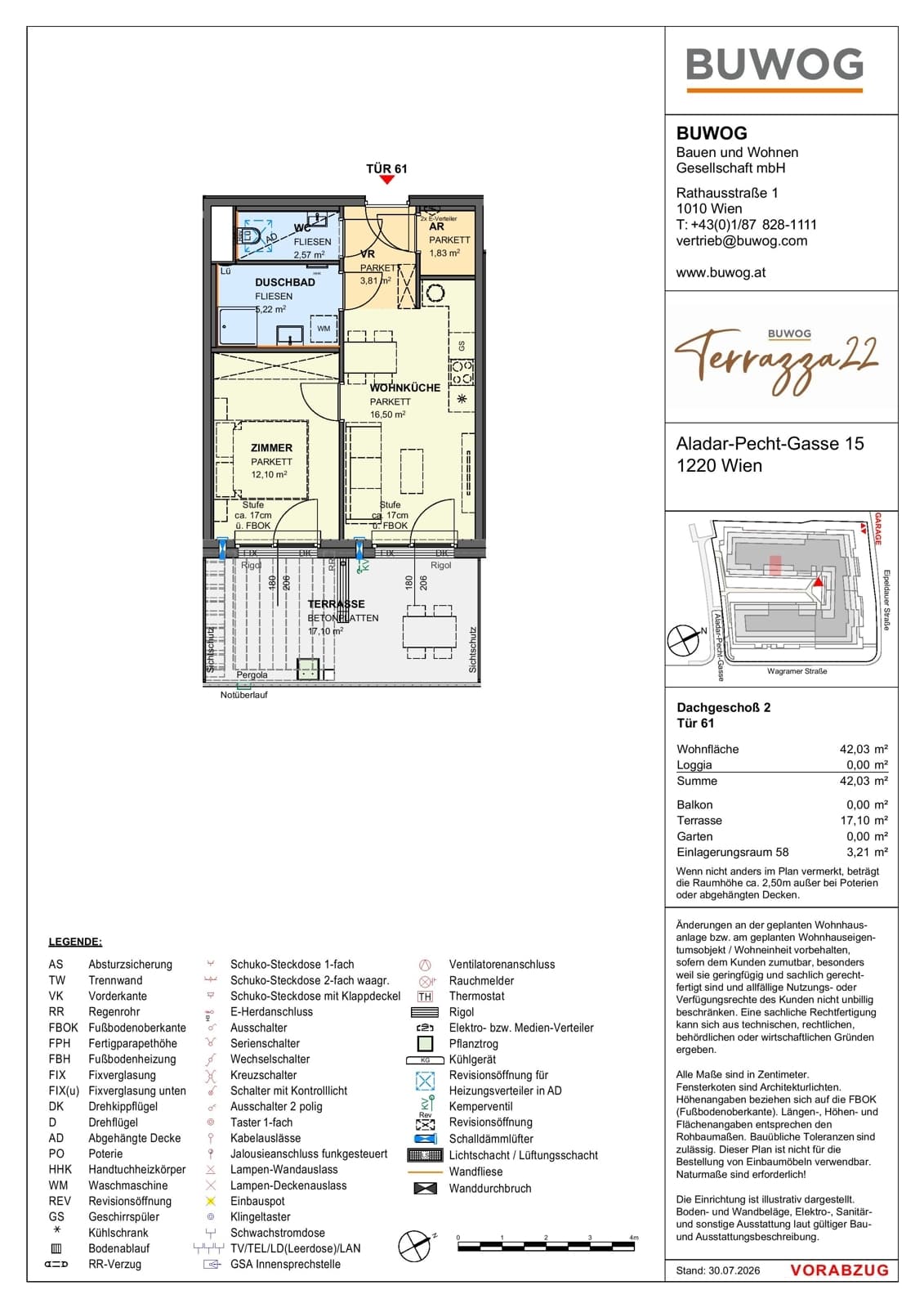Floorplan Top 15.61 — Terrazza22 — 2 Rooms — 42 m² — 2. DG — Südost