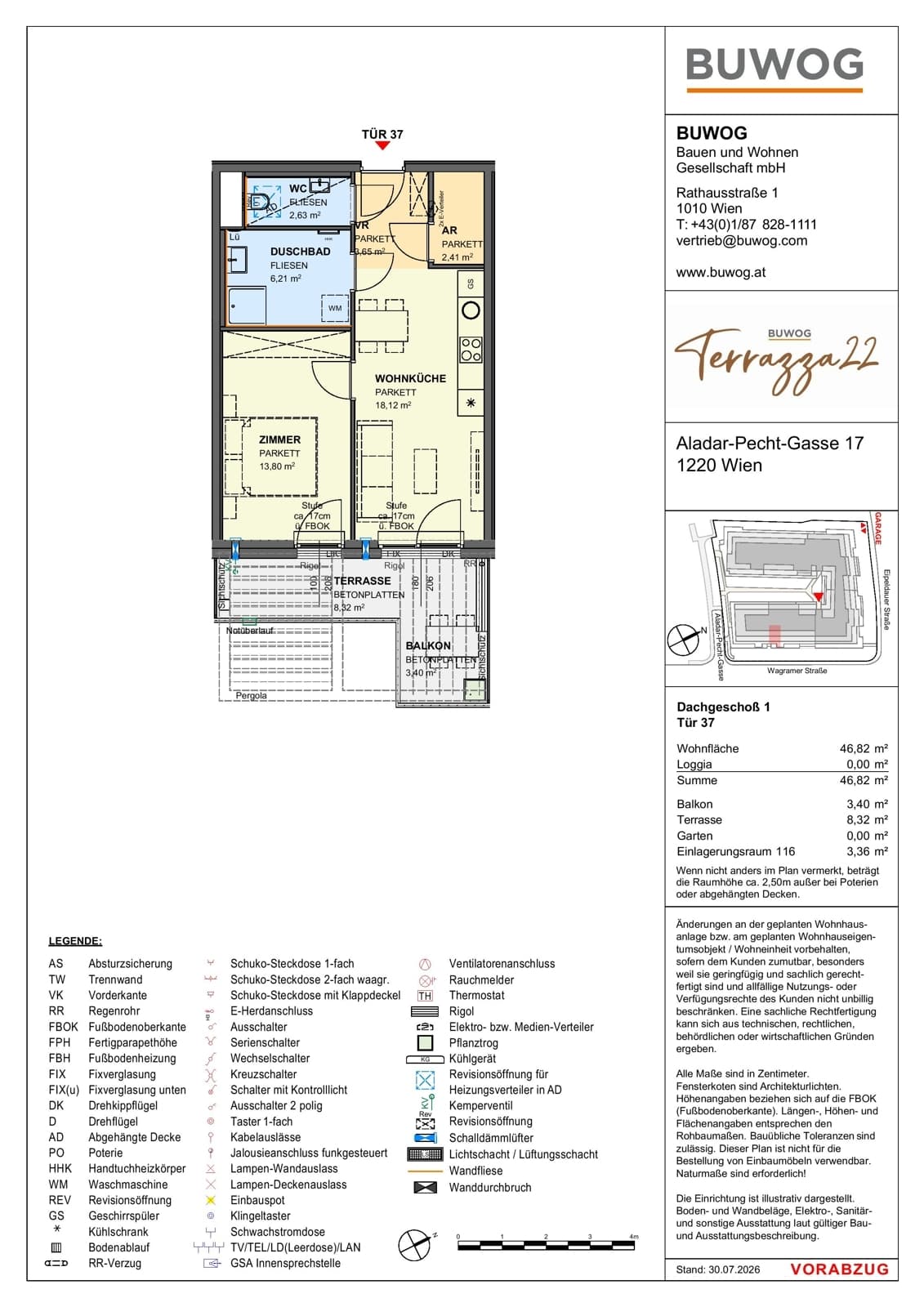 Floorplan Top 17.37 — Terrazza22 — 2 Rooms — 46.8 m² — 1. DG — Südost