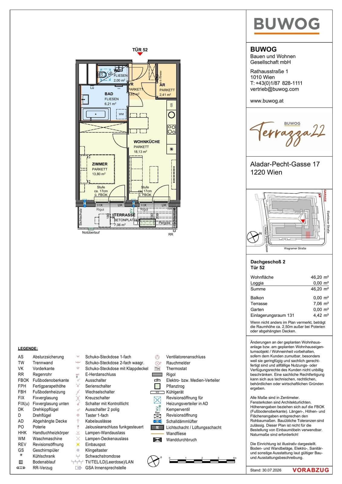 Floorplan Top 17.52 — Terrazza22 — 2 Rooms — 46.2 m² — 2. DG — Südost
