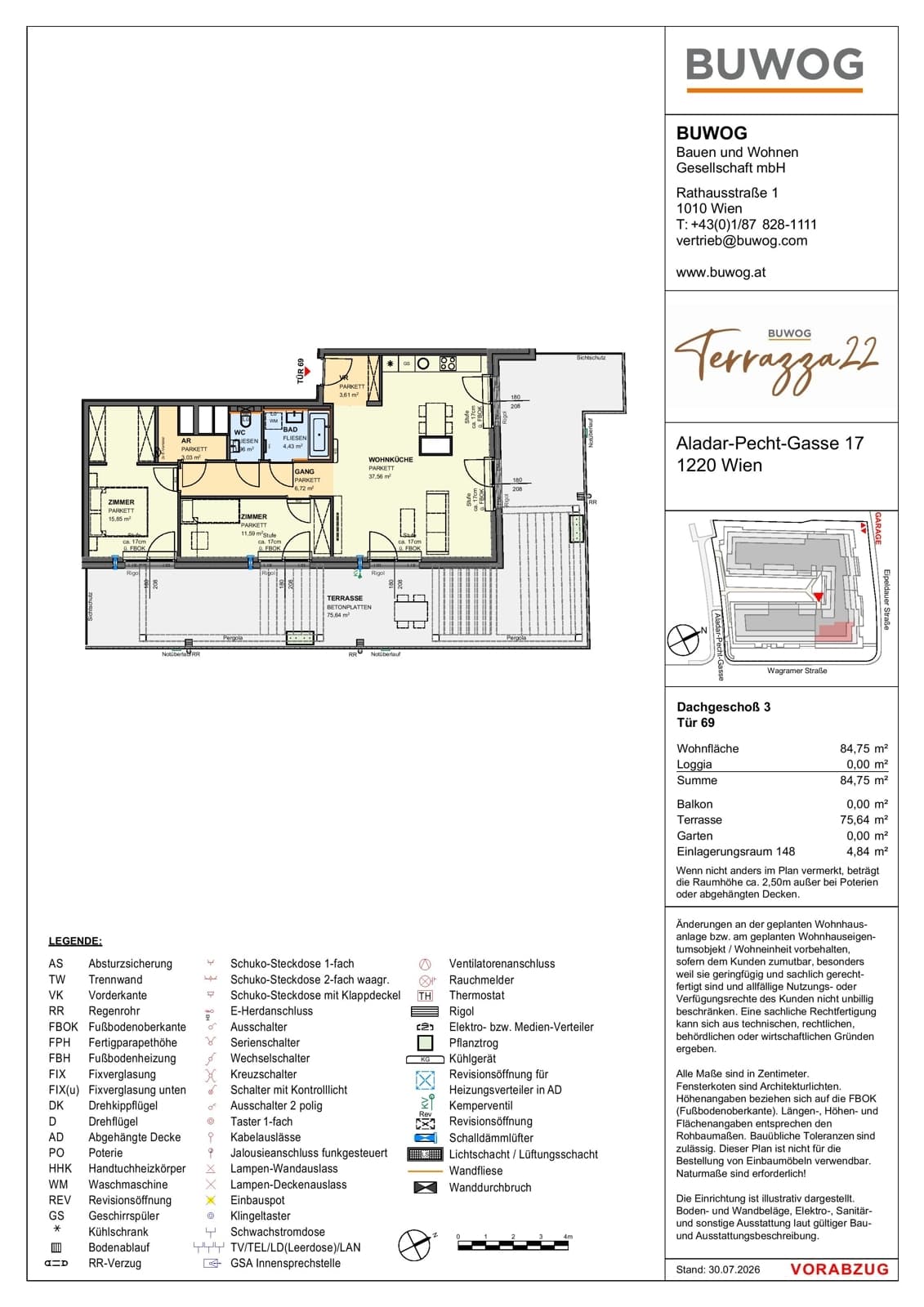 Floorplan Top 17.69 — Terrazza22 — 3 Rooms — 84.8 m² — 3. DG — Südost