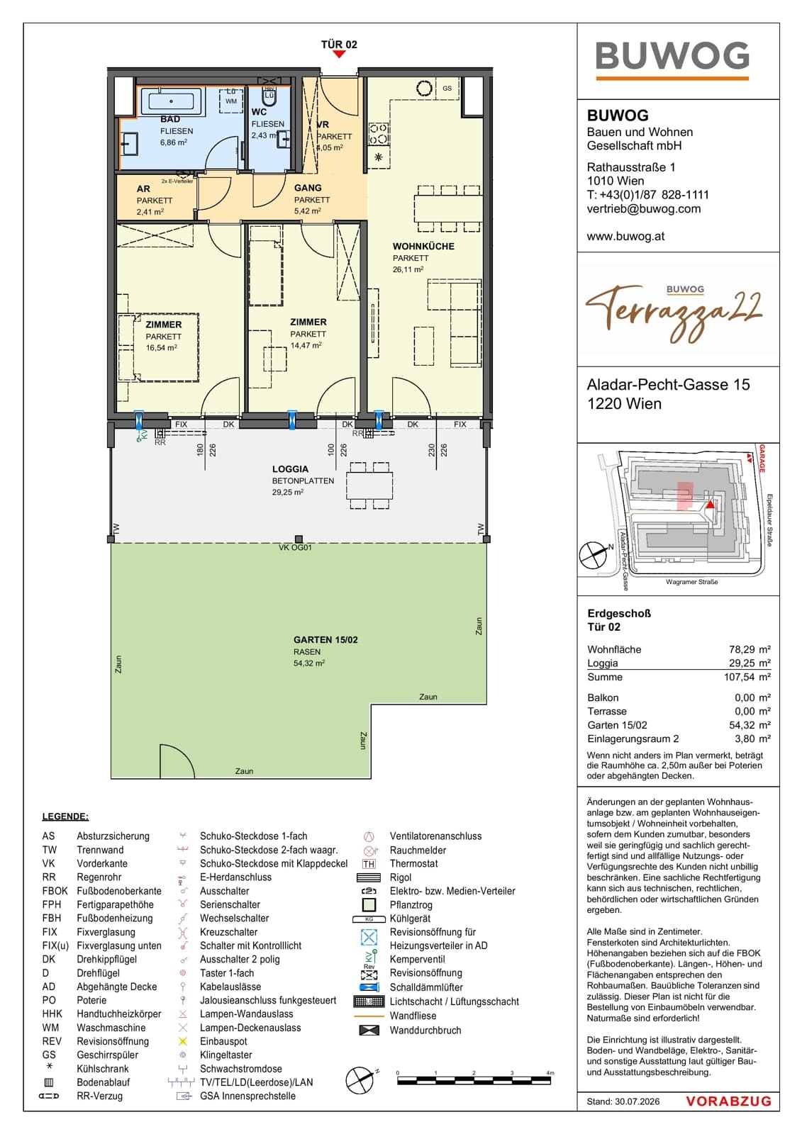 Floorplan Top 15.02 — Terrazza22 — 3 Rooms — 78.3 m² — EG — Südost