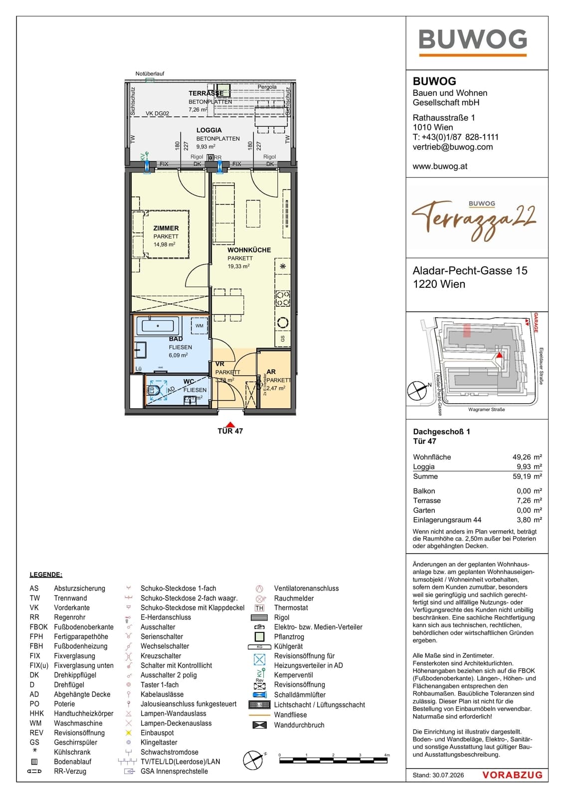 Floorplan Top 15.47 — Terrazza22 — 2 Rooms — 49.3 m² — 1. DG — Nordwest