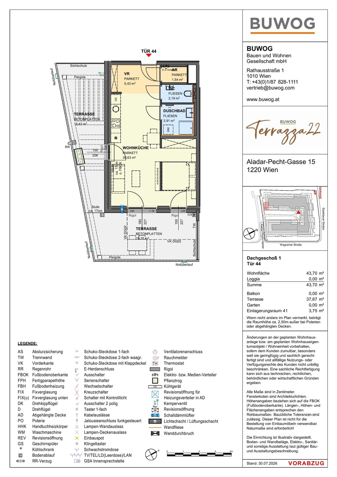 Floorplan Top 15.44 — Terrazza22 — 1 Rooms — 43.7 m² — 1. DG — Südost