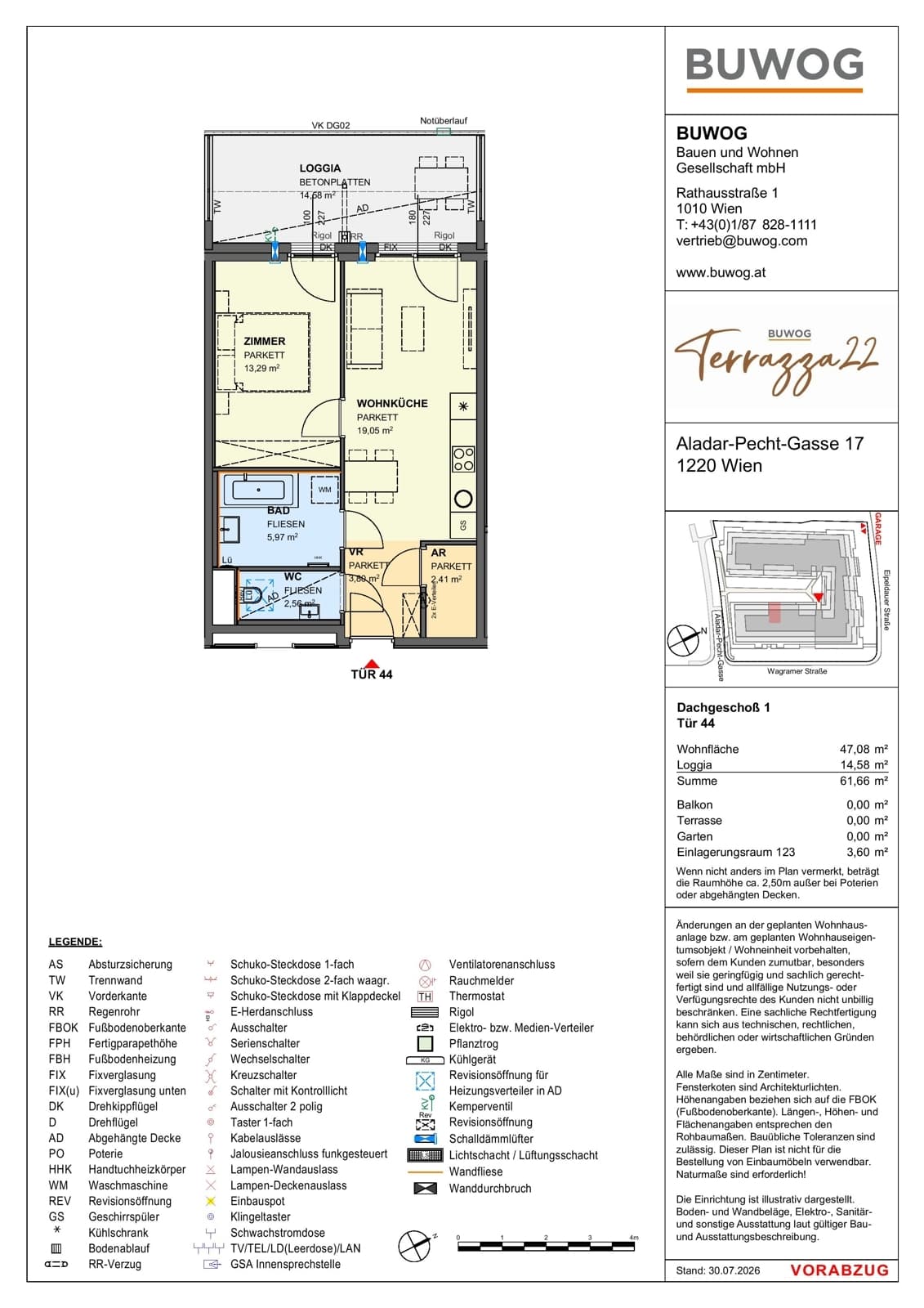 Floorplan Top 17.44 — Terrazza22 — 2 Rooms — 47.1 m² — 1. DG — Nordwest