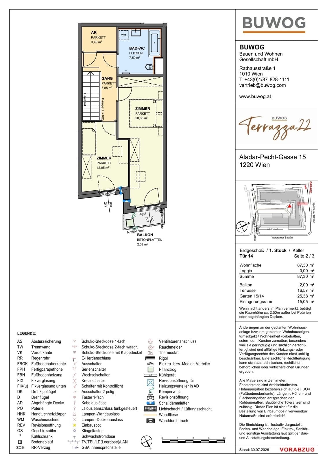 Floorplan Top 15.14 — Terrazza22 — 3 Rooms — 87.3 m² — EG — Nordost — Floorplan 2/3