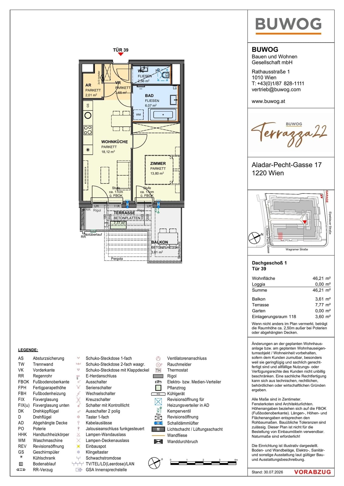 Floorplan Top 17.39 — Terrazza22 — 2 Rooms — 46.2 m² — 1. DG — Südost