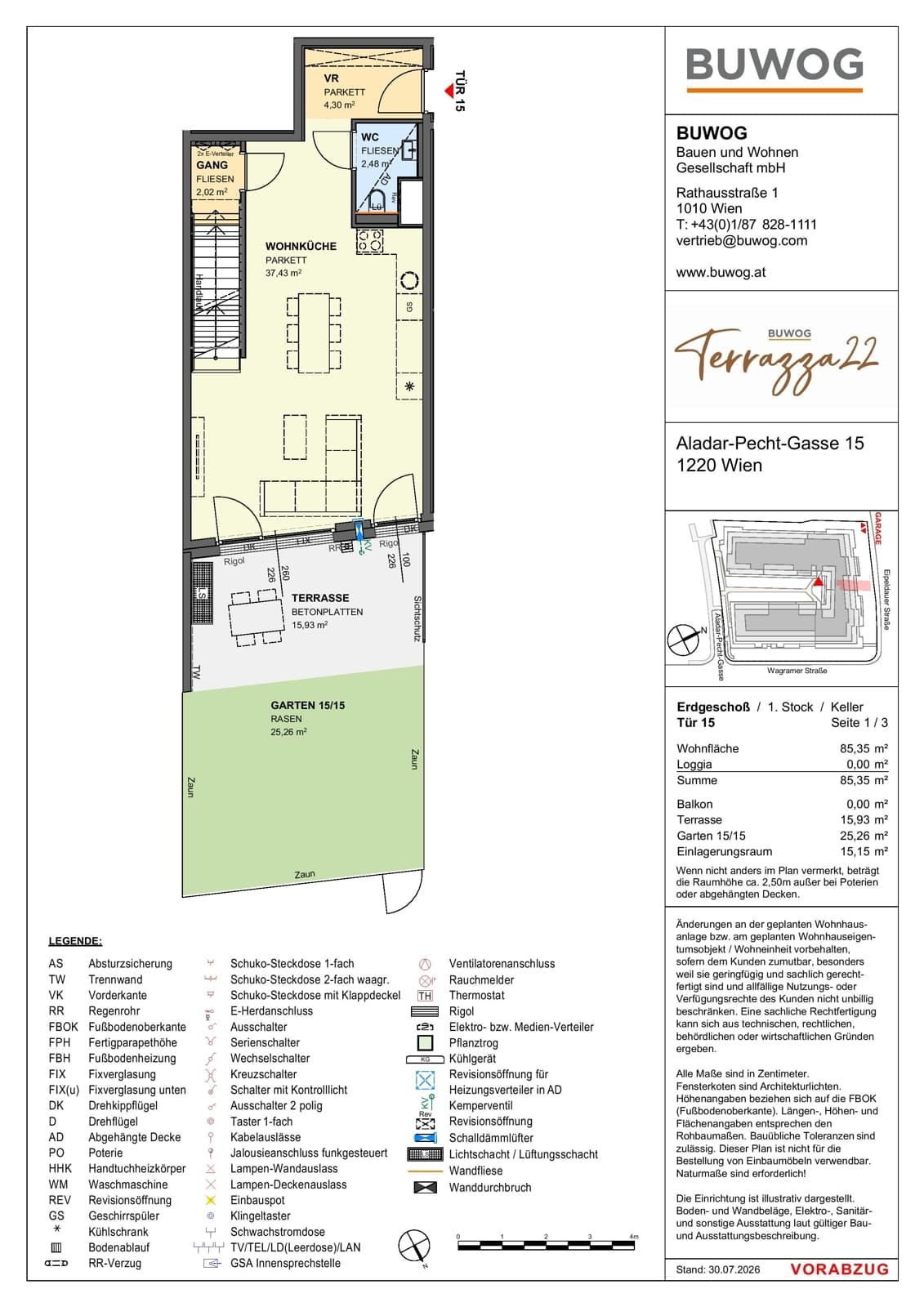Floorplan Top 15.15 — Terrazza22 — 3 Rooms — 85.4 m² — EG — Nordost — Floorplan 1/3