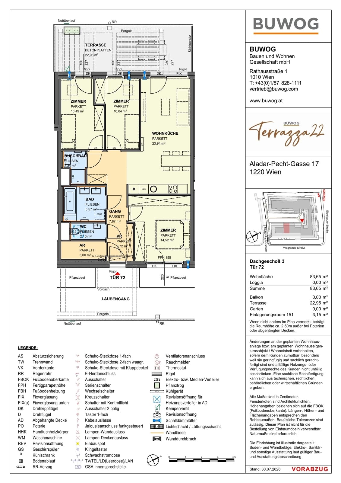 Floorplan Top 17.72 — Terrazza22 — 4 Rooms — 83.7 m² — 3. DG — Nordwest