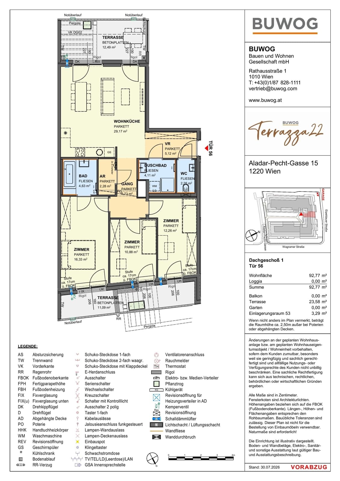 Floorplan Top 15.56 — Terrazza22 — 4 Rooms — 92.8 m² — 1. DG — Südwest