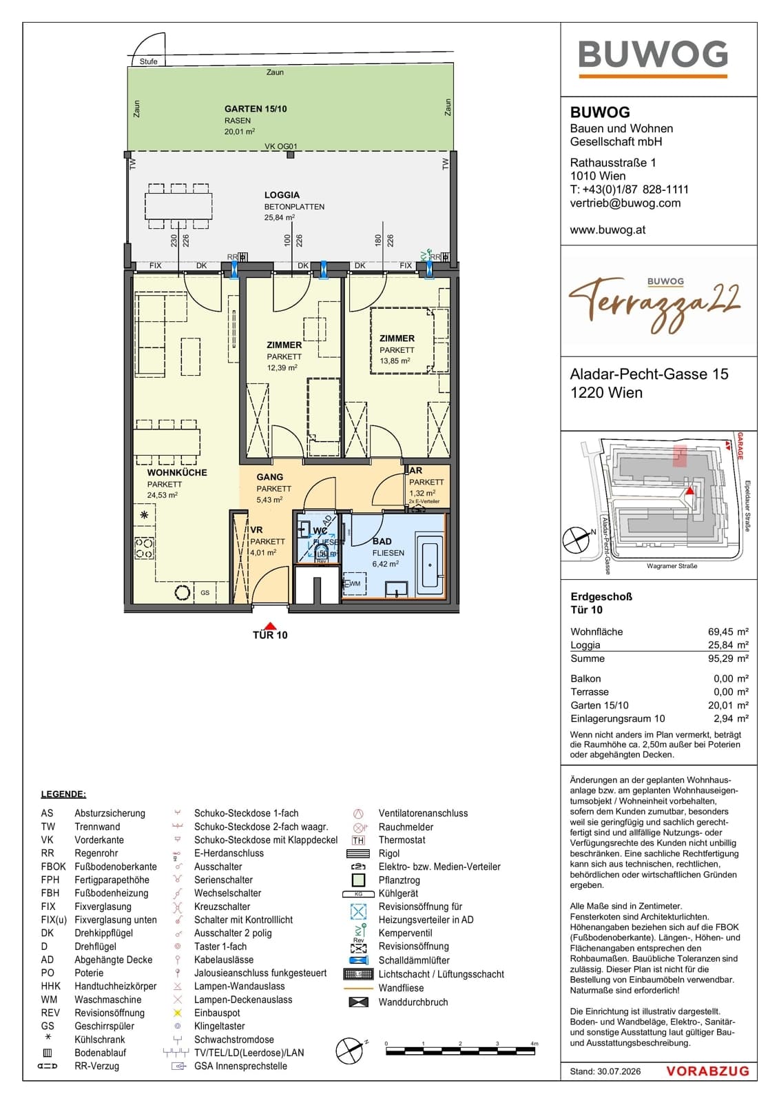 Floorplan Top 15.10 — Terrazza22 — 3 Rooms — 69.5 m² — EG — Nordwest