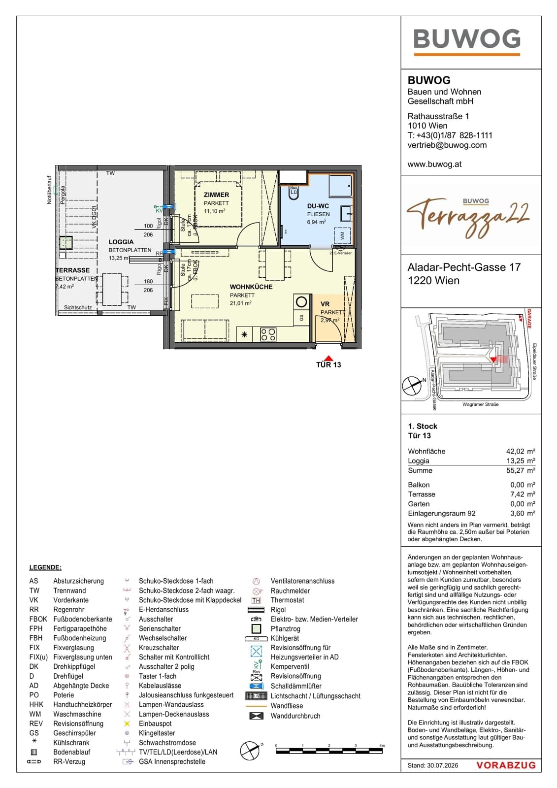 Floorplan Top 17.13 — Terrazza22 — 2 Rooms — 42 m² — 1. OG — Südwest