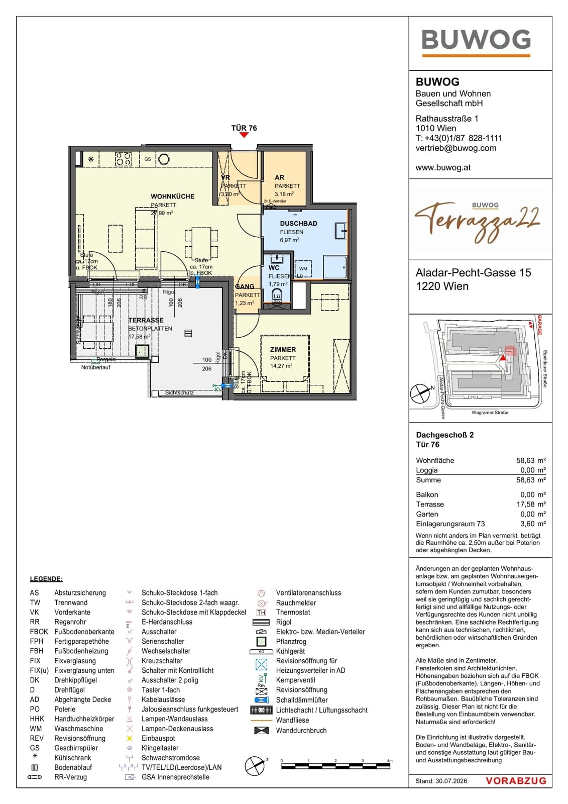Floorplan Top 15.76 — Terrazza22 — 2 Rooms — 58.6 m² — 2. DG — Südost