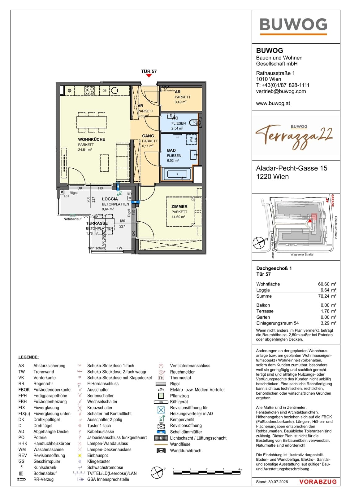 Floorplan Top 15.57 — Terrazza22 — 2 Rooms — 60.6 m² — 1. DG — Südost