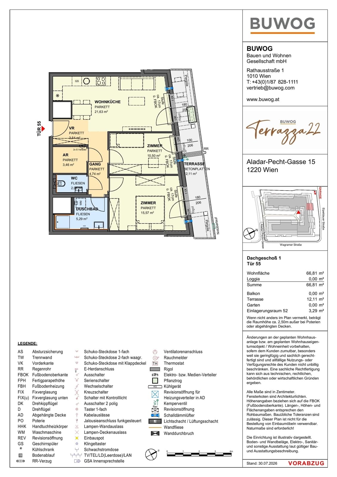 Floorplan Top 15.55 — Terrazza22 — 3 Rooms — 66.8 m² — 1. DG — Nordost