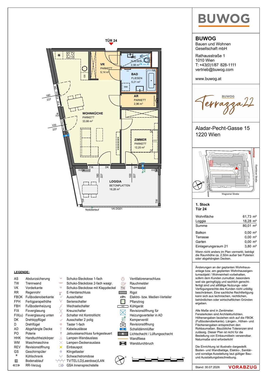 Floorplan Top 15.24 — Terrazza22 — 2 Rooms — 61.7 m² — 1. OG — Südost