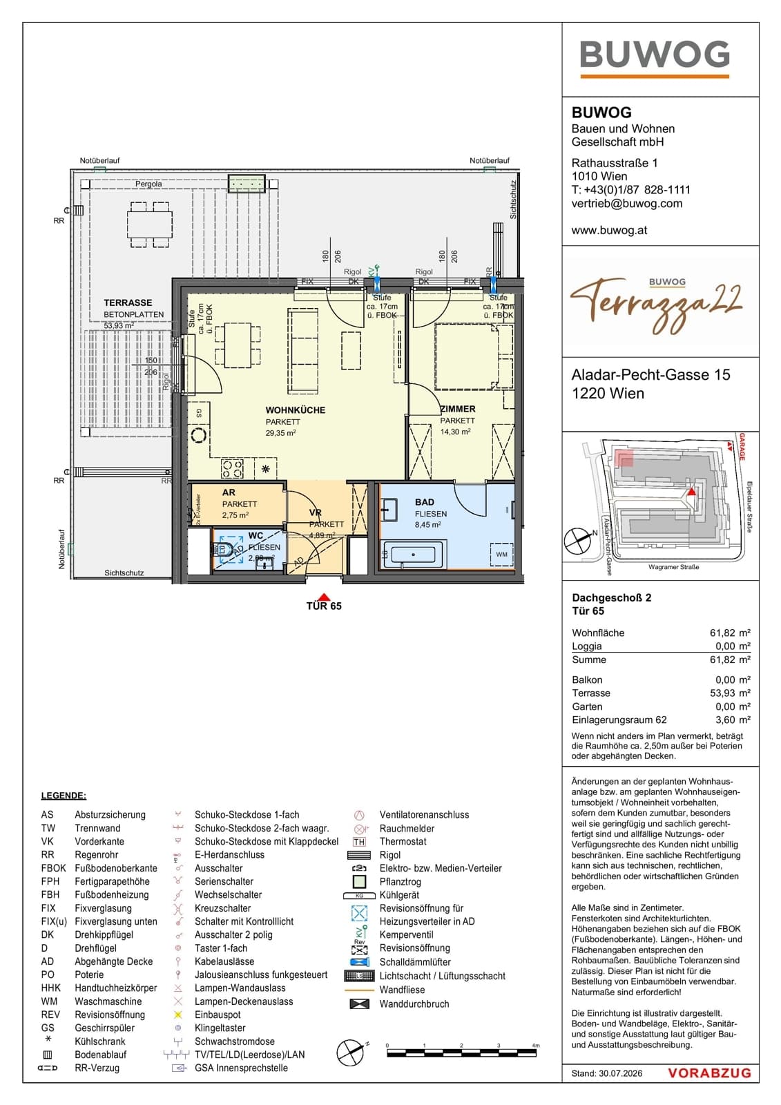 Floorplan Top 15.65 — Terrazza22 — 2 Rooms — 61.8 m² — 2. DG — Nordwest