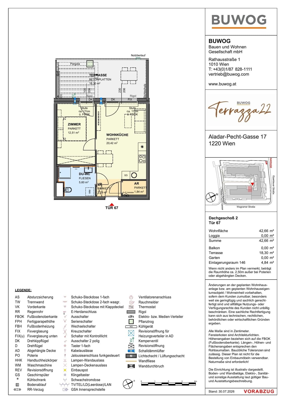 Floorplan Top 17.67 — Terrazza22 — 2 Rooms — 42.7 m² — 2. DG — Nordwest