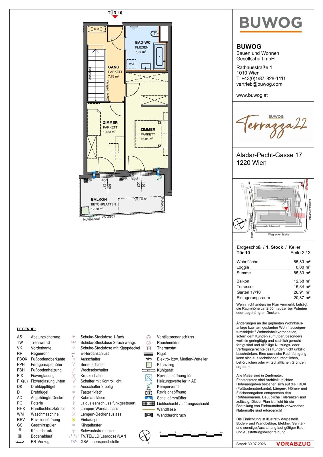 Floorplan Top 17.10 — Terrazza22 — 3 Rooms — 85.8 m² — EG — Nordost — Floorplan 2/3