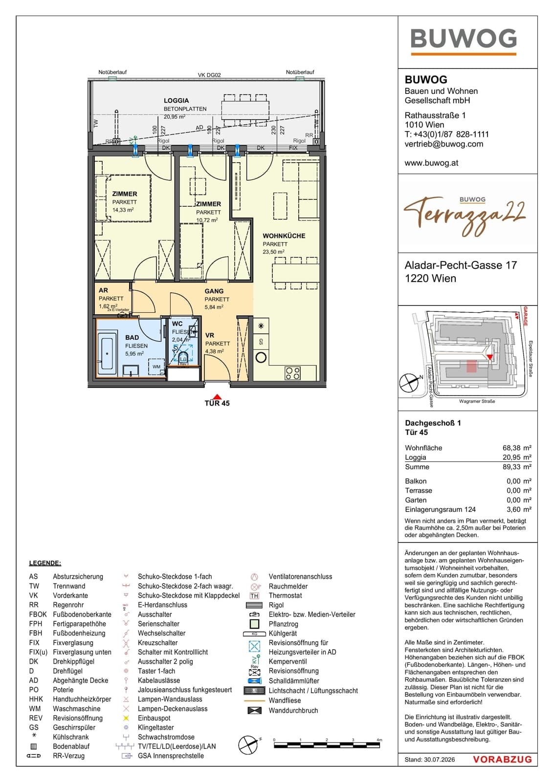 Floorplan Top 17.45 — Terrazza22 — 3 Rooms — 68.4 m² — 1. DG — Nordwest