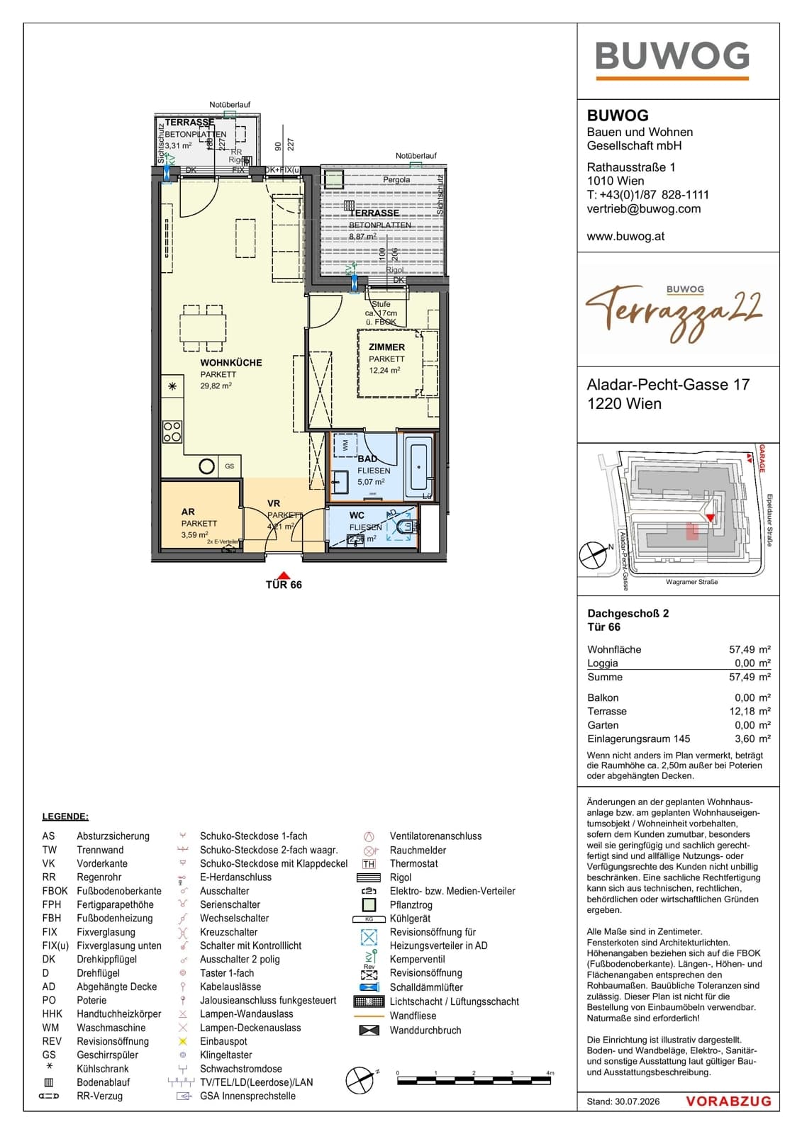 Floorplan Top 17.66 — Terrazza22 — 2 Rooms — 57.5 m² — 2. DG — Nordwest