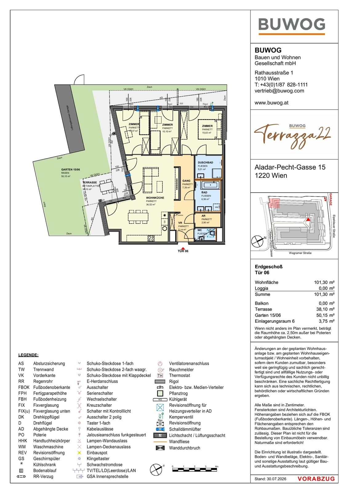 Grundriss Top 15.06 — Terrazza22 — 4 Zimmer — 101,3 m² — EG — Südwest