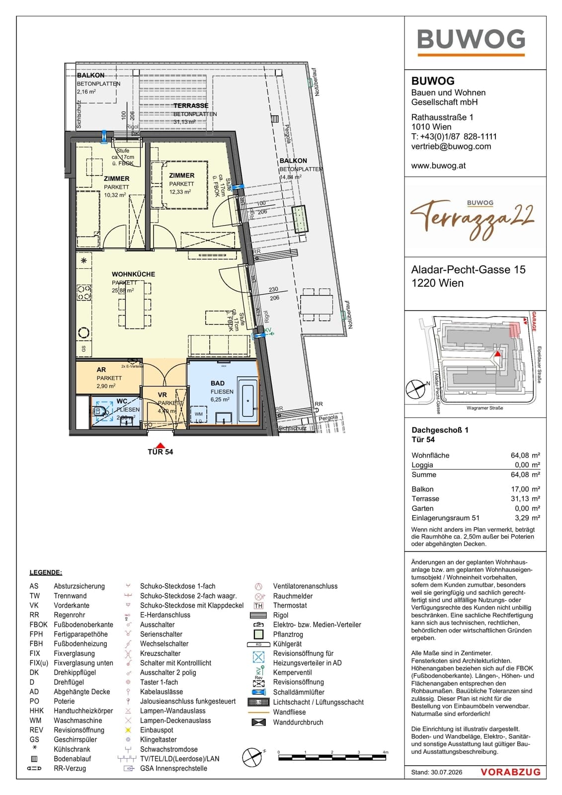 Floorplan Top 15.54 — Terrazza22 — 3 Rooms — 64.1 m² — 1. DG — Nordost