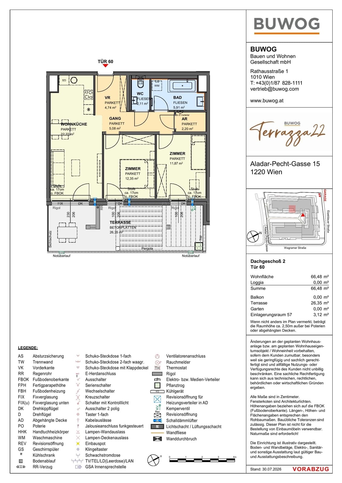 Floorplan Top 15.60 — Terrazza22 — 3 Rooms — 66.5 m² — 2. DG — Südost