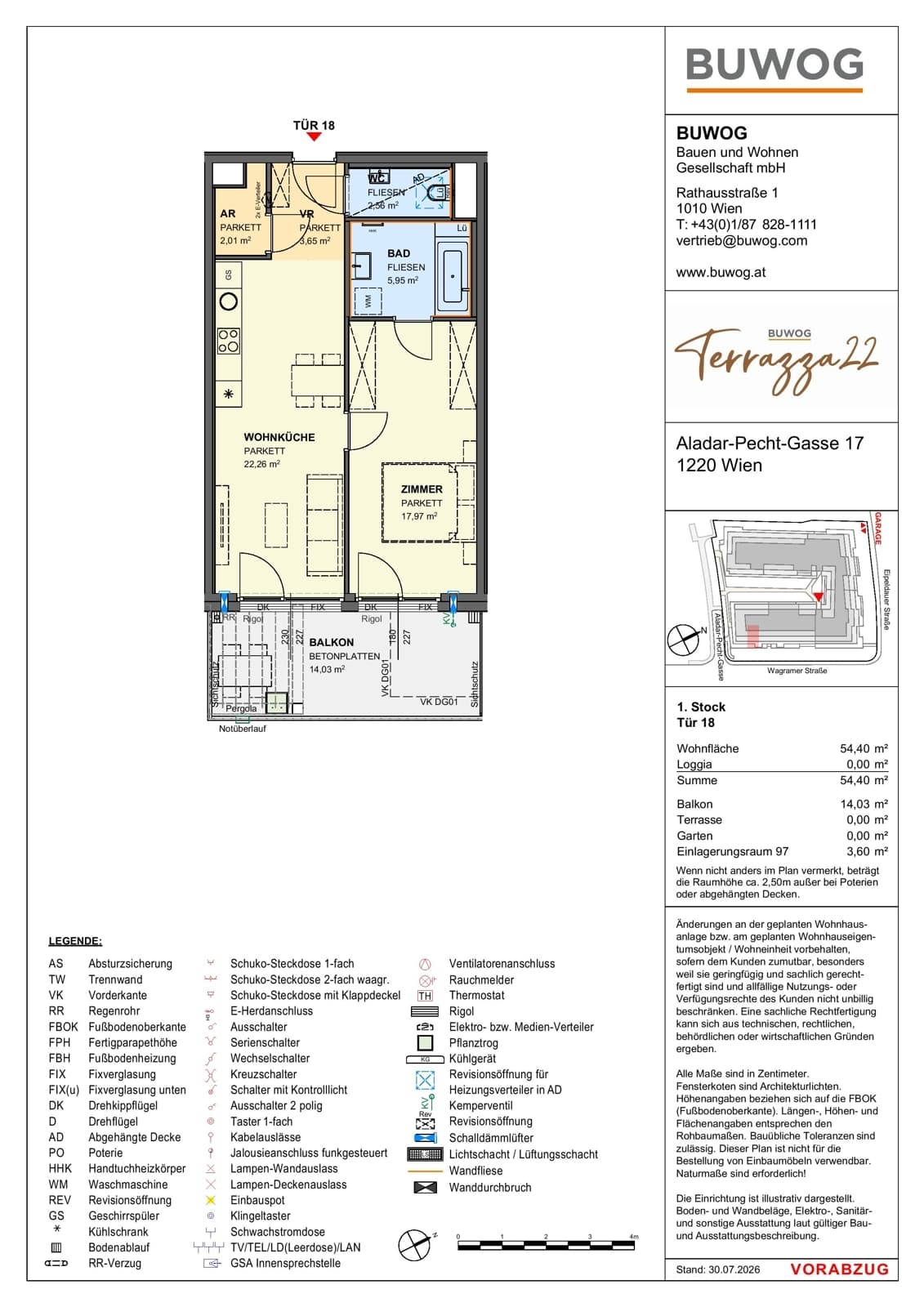 Floorplan Top 17.18 — Terrazza22 — 2 Rooms — 54.4 m² — 1. OG — Südost