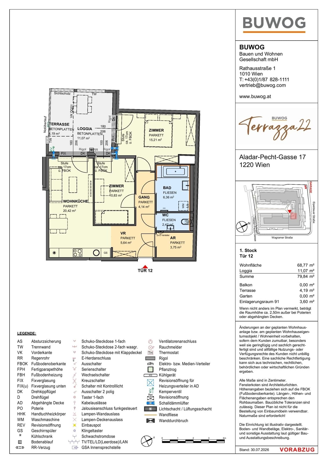 Floorplan Top 17.12 — Terrazza22 — 3 Rooms — 68.8 m² — 1. OG — Nordwest