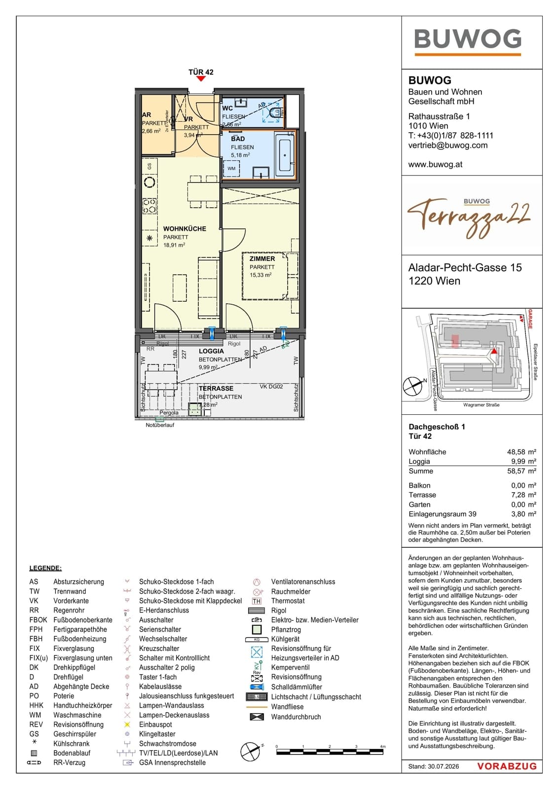 Floorplan Top 15.42 — Terrazza22 — 2 Rooms — 48.6 m² — 1. DG — Südost