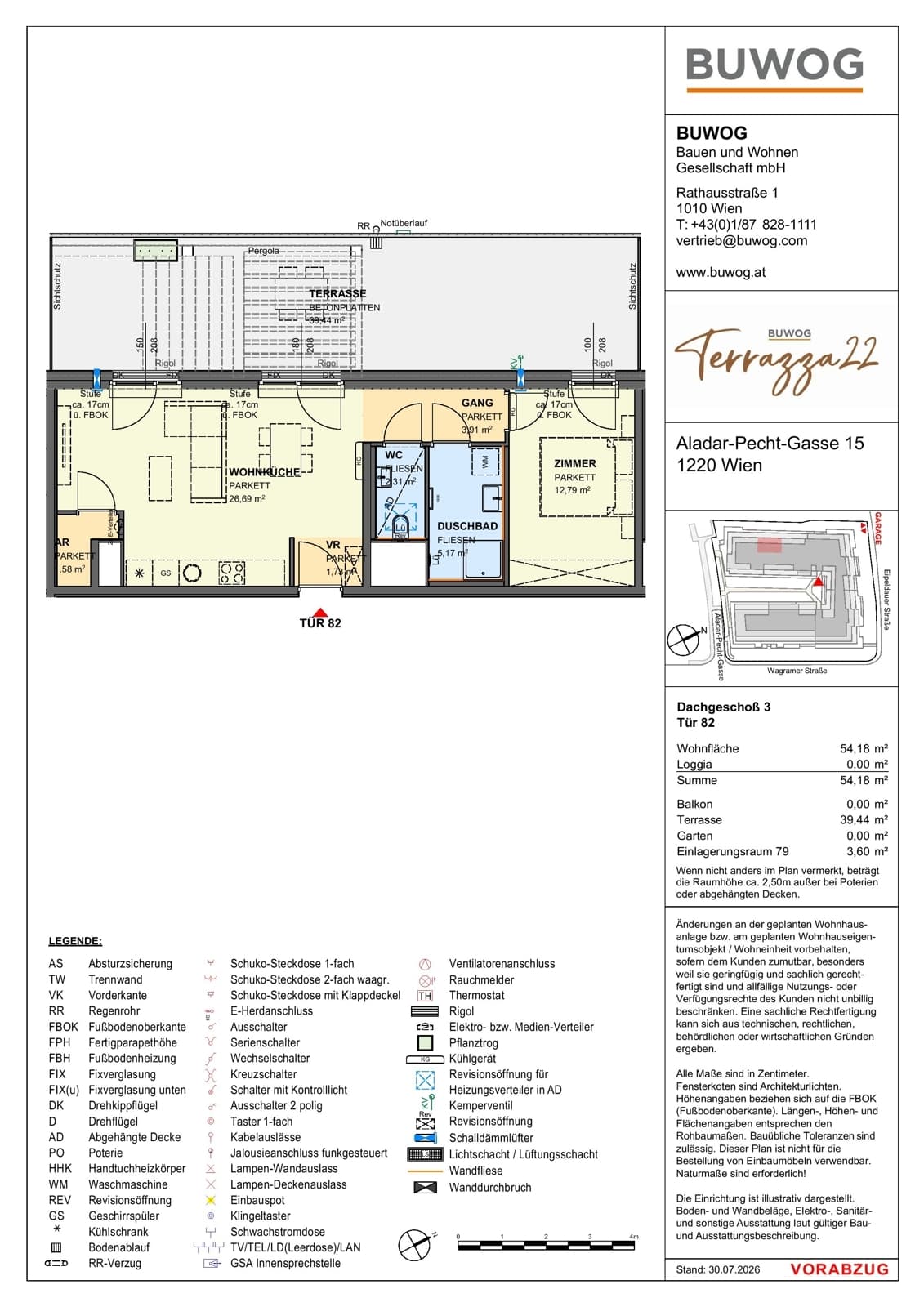 Floorplan Top 15.82 — Terrazza22 — 2 Rooms — 54.1 m² — 3. DG — Nordwest