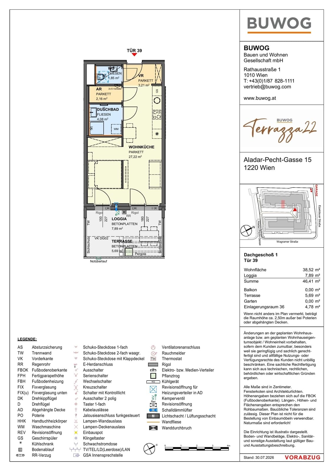 Floorplan Top 15.39 — Terrazza22 — 1 Rooms — 38.5 m² — 1. DG — Südost